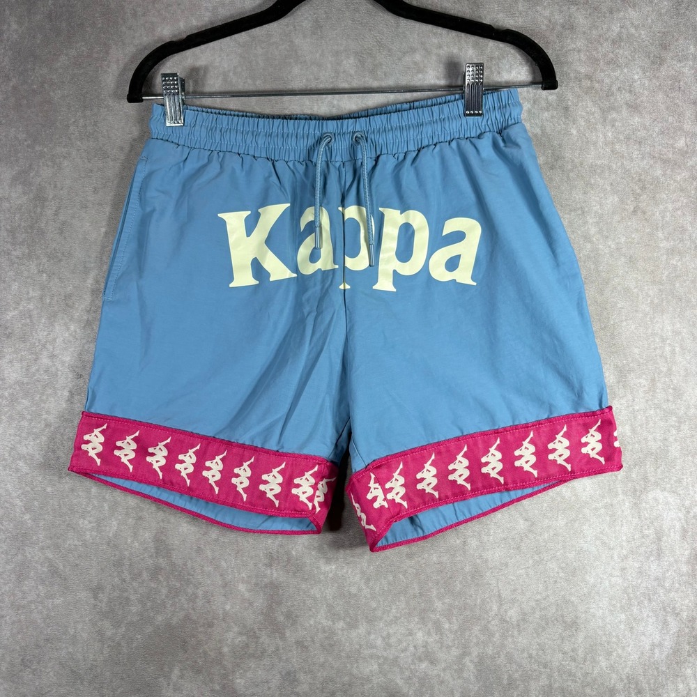 Kappa Sport Shorts Mens Small Blue Omini Logo Athletic Drawstring Waist Preppy